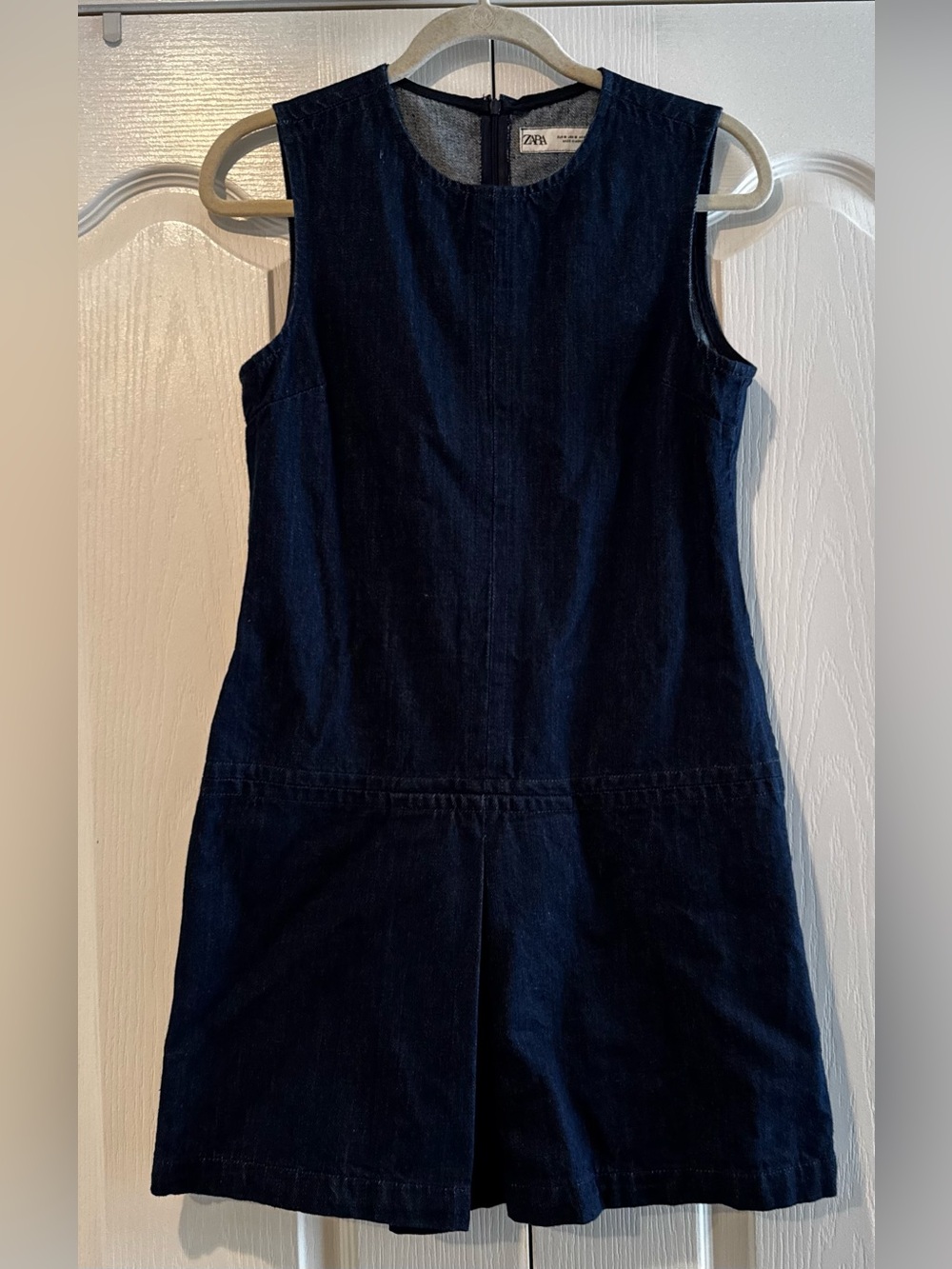 Zara Dark Wash Denim with Pleated Detail Mini Dress - Size M - Picture 2 of 5